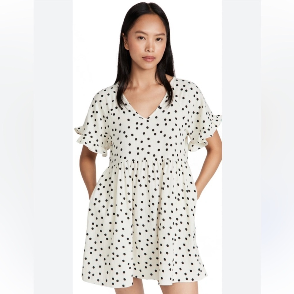A382 Madewell Lightspun Ruffle-Sleeve Babydoll Dress in Dot Toss Size XS